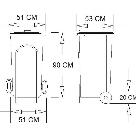 ابعاد سطل زباله شهری 240 لیتری