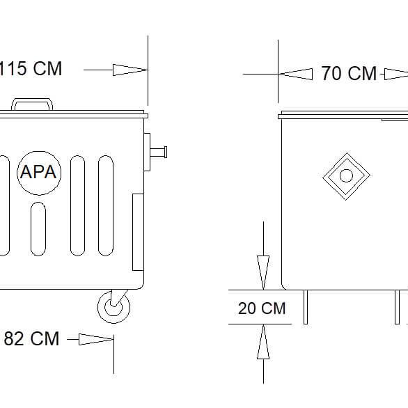 ابعاد سطل زباله شهری 770 لیتری M103