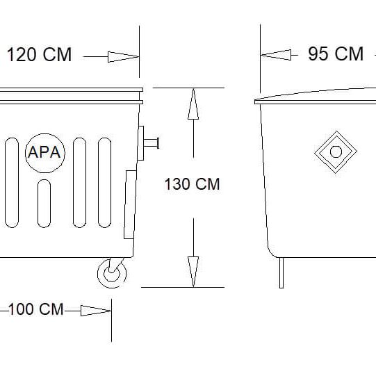سایز سطل زباله شهری 1100 لیتری M105