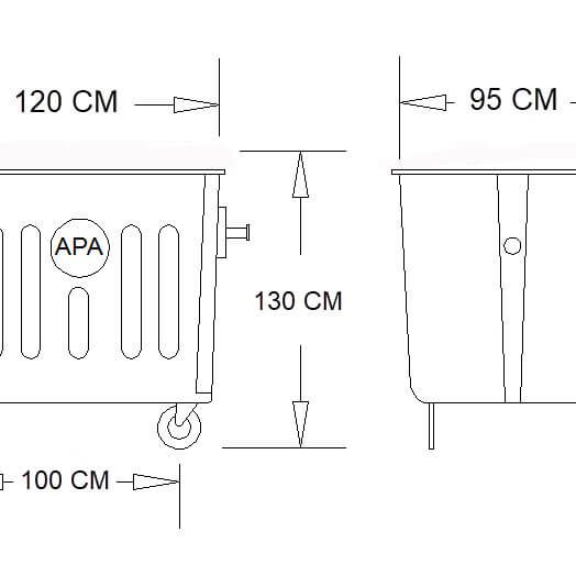 ابعاد سطل زباله شهری 1100 لیتری M108